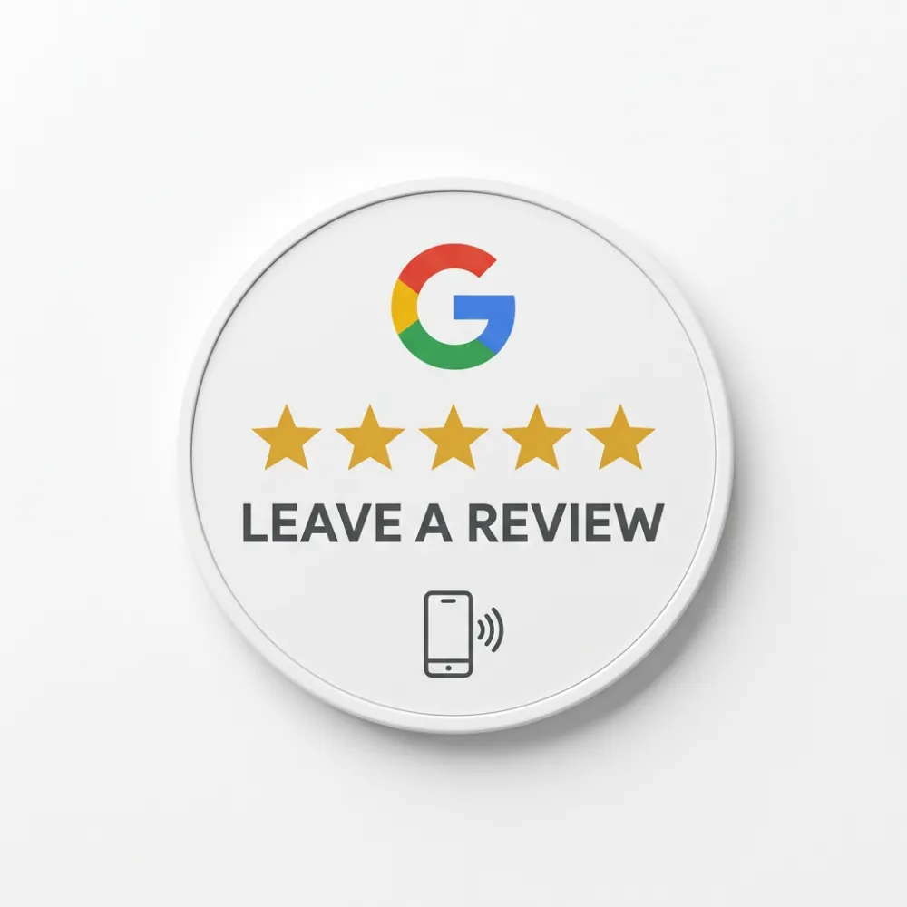 38mm NFC tap-to-review Google review coin — Review Tap design three